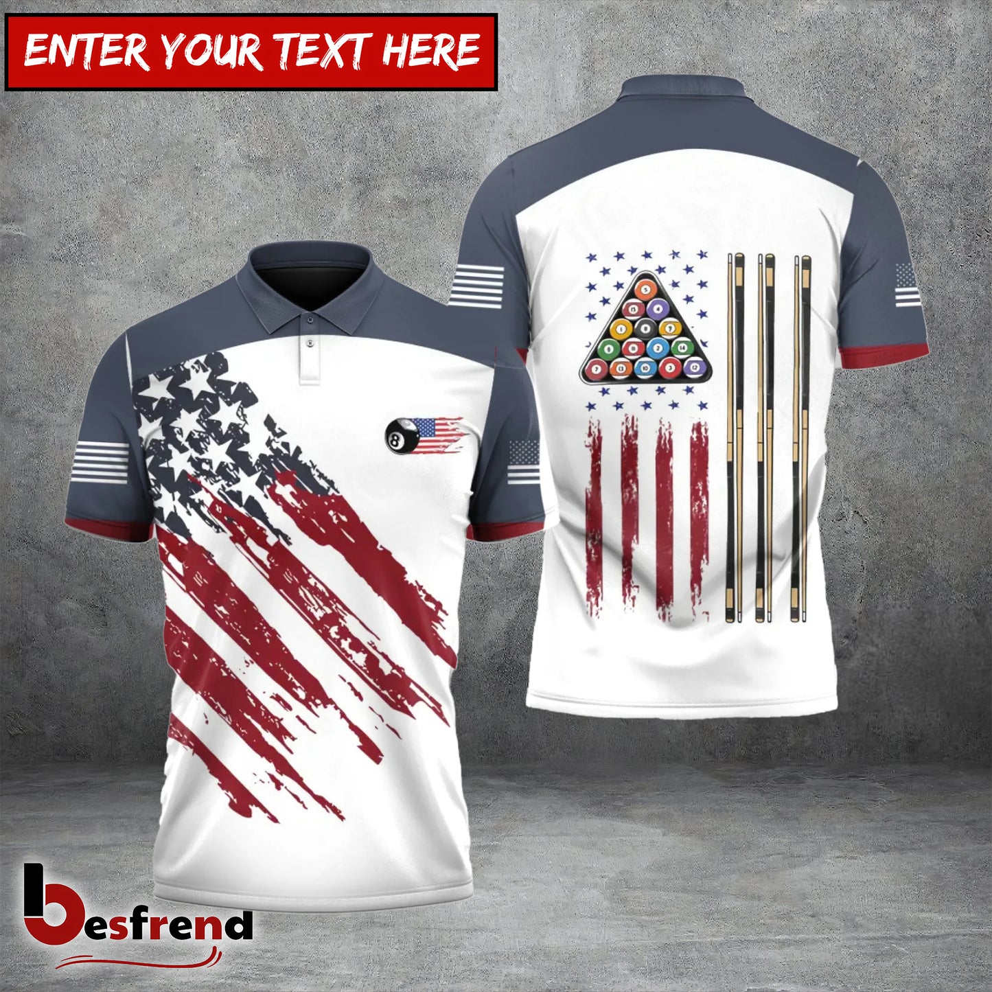 Besfrend  Billiards US Flag Champion Pattern 3D Shirt