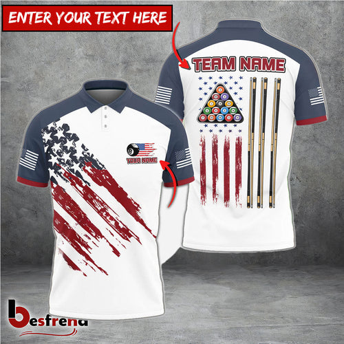 Besfrend  Billiards US Flag Champion Pattern Personalized Name Team Name Unisex Shirt