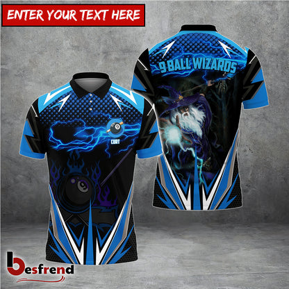 Besfrend  Billiards With Wizard Blue Fire Personalized Name Team Name Unisex Shirt