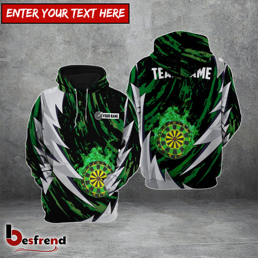 Besfrend  Dart Green Fire Personalized Name 3D Hoodie