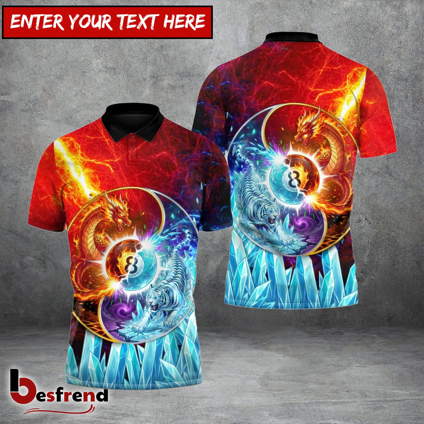 Besfrend  Eternal Yin Yang Dragon and Tiger of the Cosmic 8 Ball Billiards 3D Shirt