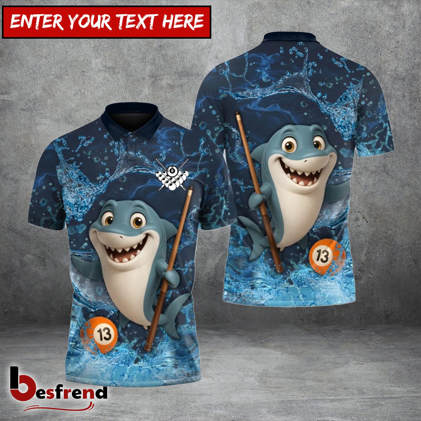 Besfrend  Lucky Break Shark Billiards Custom Polo Team Shirt