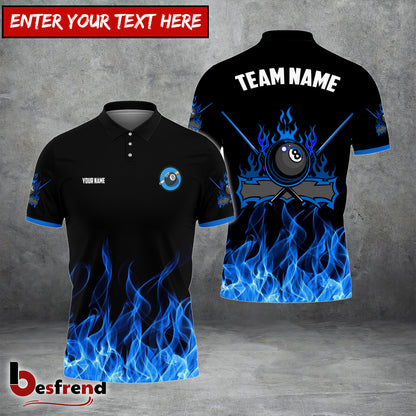 Besfrend  Personalized Billiards 8-Ball Blue Fire Pattern Shirt