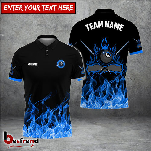 Besfrend  Personalized Billiards 8-Ball Fire Pattern Shirt Blue Green Yellow  Red
