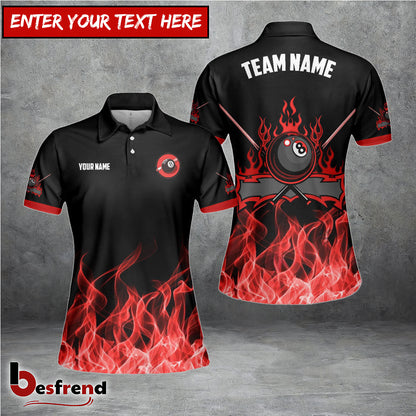 Besfrend  Personalized Billiards 8-Ball Red Fire Pattern Women Polo Shirt