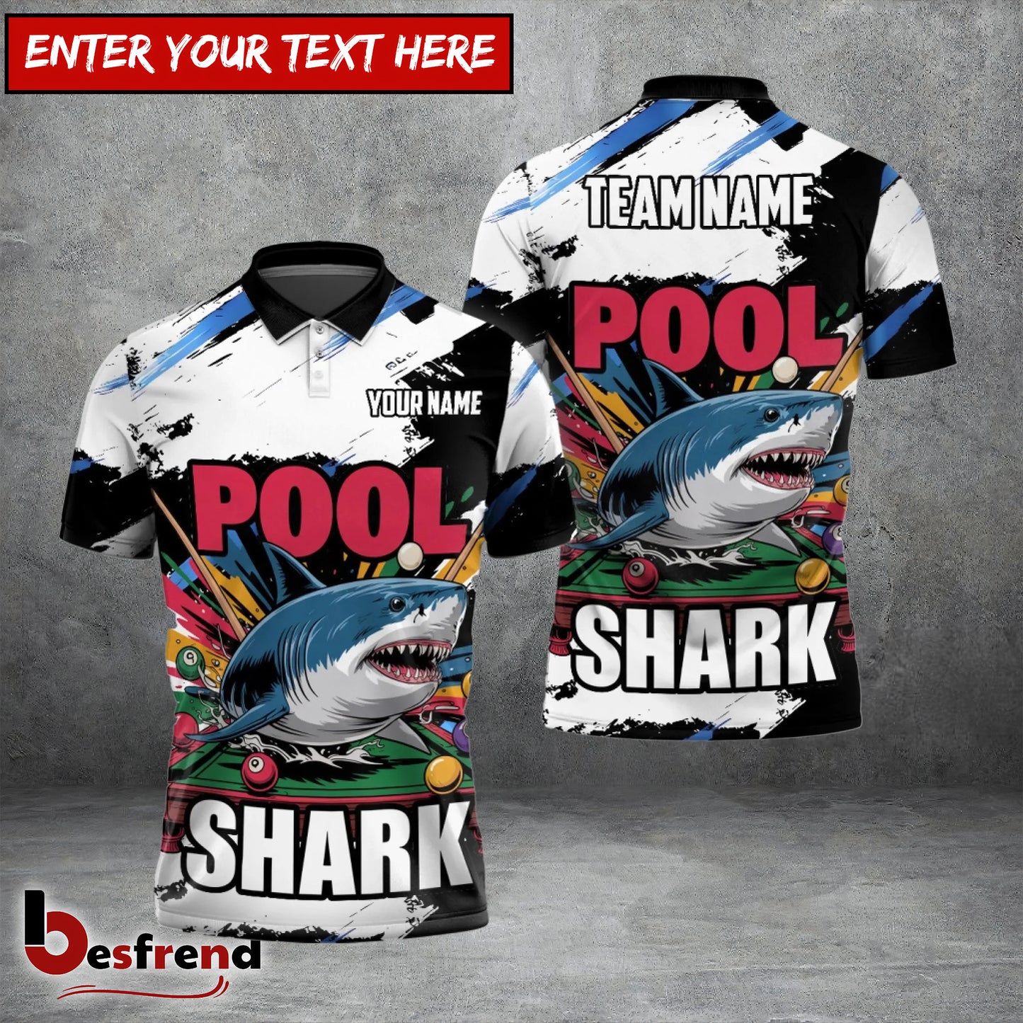 Besfrend  Pool Shark Billiards Polo Custom Name Team Shirt