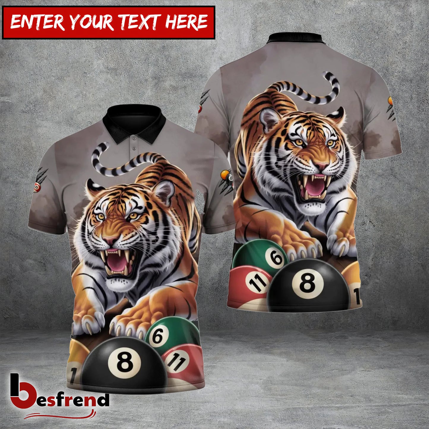 Besfrend  Power Tiger 8 Ball Billiards Custom Polo Shirt