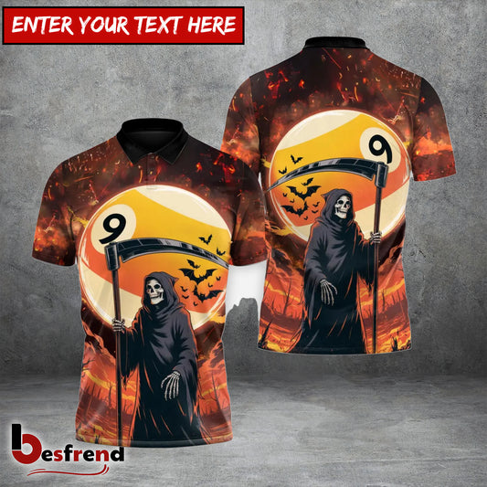 Besfrend  Skull Reaper 9 Ball Billiards Custom Polo Team Shirt