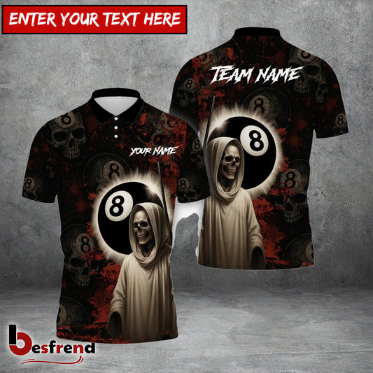 Besfrend  Skull  8 Ball Custom Polo – Gothic Billiards Pool Team Shirt