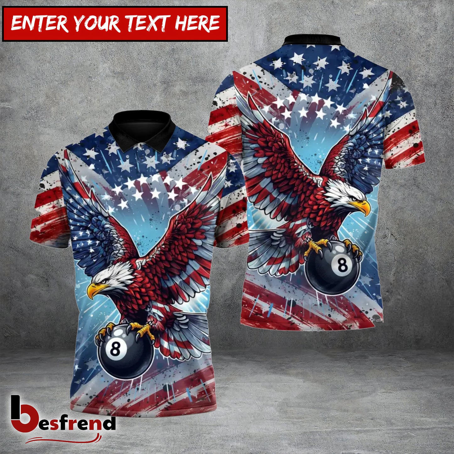 Besfrend  USA Flag Eagle 8 Ball Billiards 3D Shirt