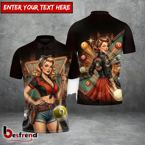 Besfrend  Vintage Billiards Pin-Up Lady Premium 3D Shirt