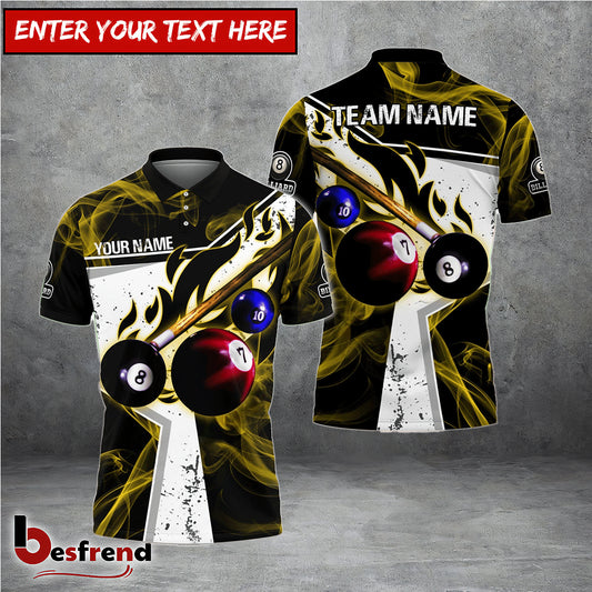 Besfrend frenzidea Billiards Ball 8 Dark Flame Stroke Personalized Name Team Name Unisex Shirt  6 Colors