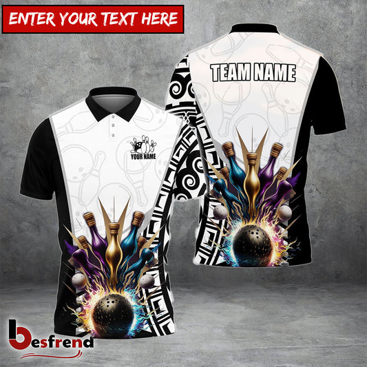 Besfrend s Bowling And Pins Antique Pattern Customized Name Team Name 3D Shirt 6 Colors