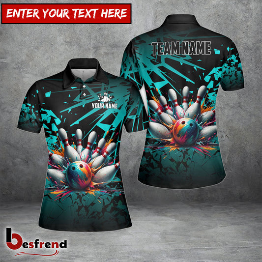 Besfrend s Bowling And Pins Diamond Broken Customized Name 3D Shirt for Women  Colors