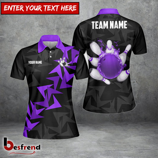 Besfrend s Bowling And Pins Fallen Leaves Pattern Customized Name 3D Shirt for Women  Colors