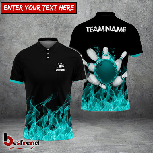 Besfrend s Bowling And Pins Ink Fire Pattern Customized Name 3D Shirt  Colors