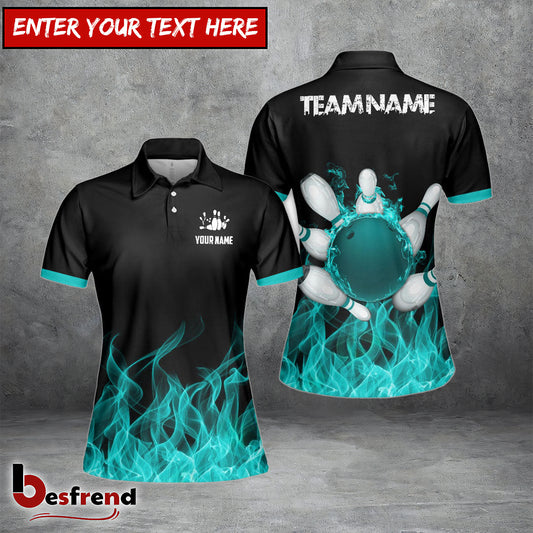 Besfrend s Bowling And Pins Ink Fire Pattern Customized Name 3D Shirt for Women  Colors