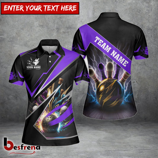 Besfrend s Bowling And Pins Premium Multicolor Customized Name 3D Shirt for Women  Colors