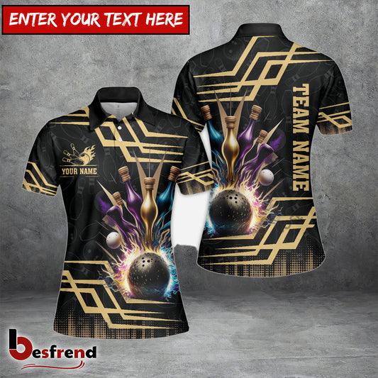 Besfrend s Bowling And Pins Royal Multicolor Option Customized Name 3D Shirt for Women  Colors