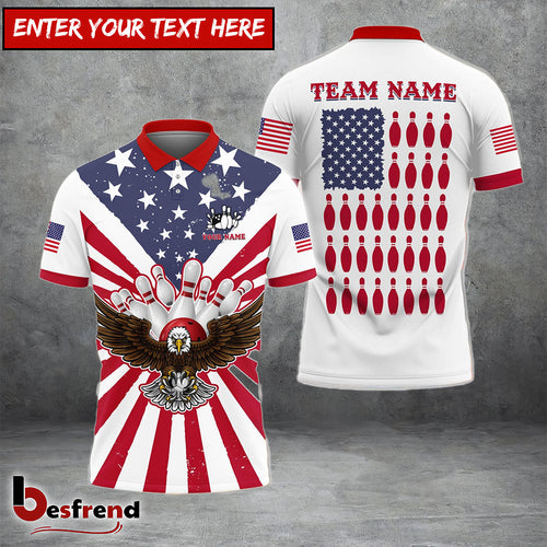 Besfrend s Bowling Eagle US Flag Customized Name Team Name 3D Shirt