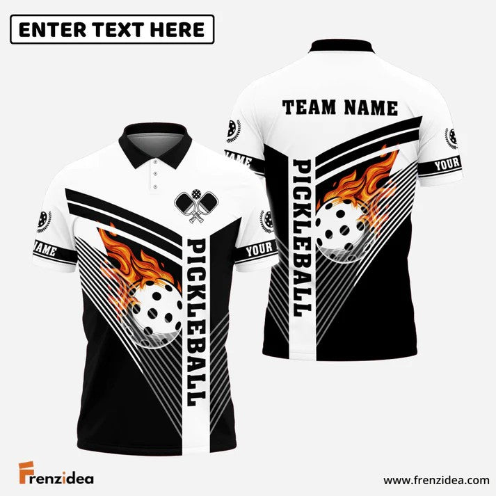 Frenzidea Pickleball Fire Personalized Name, Team Name Shirt (4 Colors)